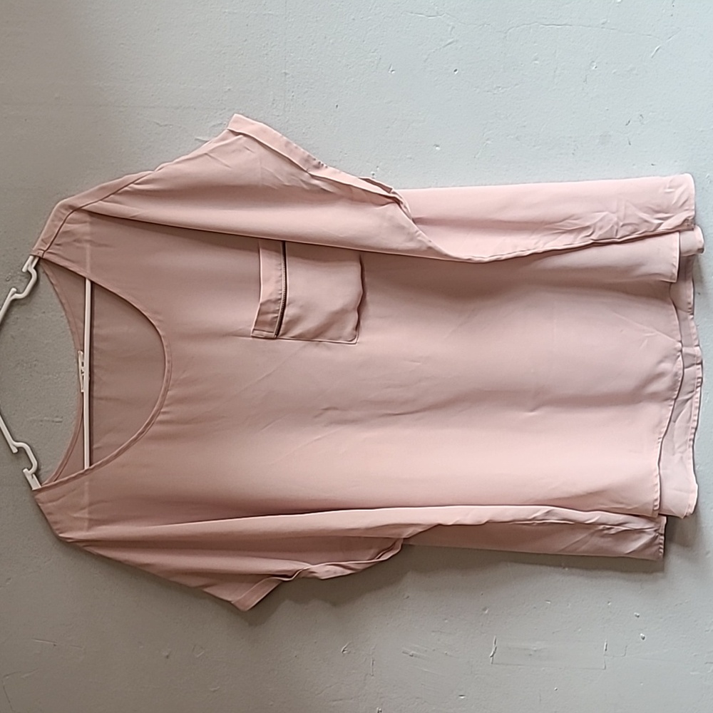 Women's 3X pink short drop sleeve blouse Maurices chest pocket semi-sheer blouse